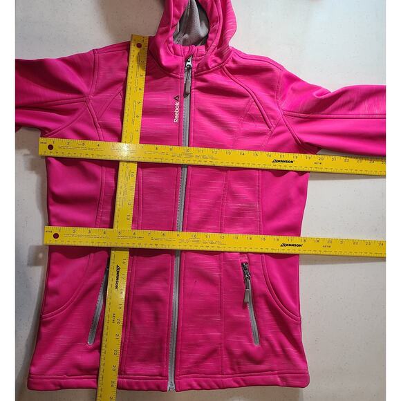 Reebok Bright Pink Hooded Fleece Lined Zip up Coat Jacket Girls L 14/16 2604 - Picture 7 of 14